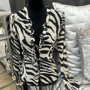 Mango Black and Cream Zebra Blouse